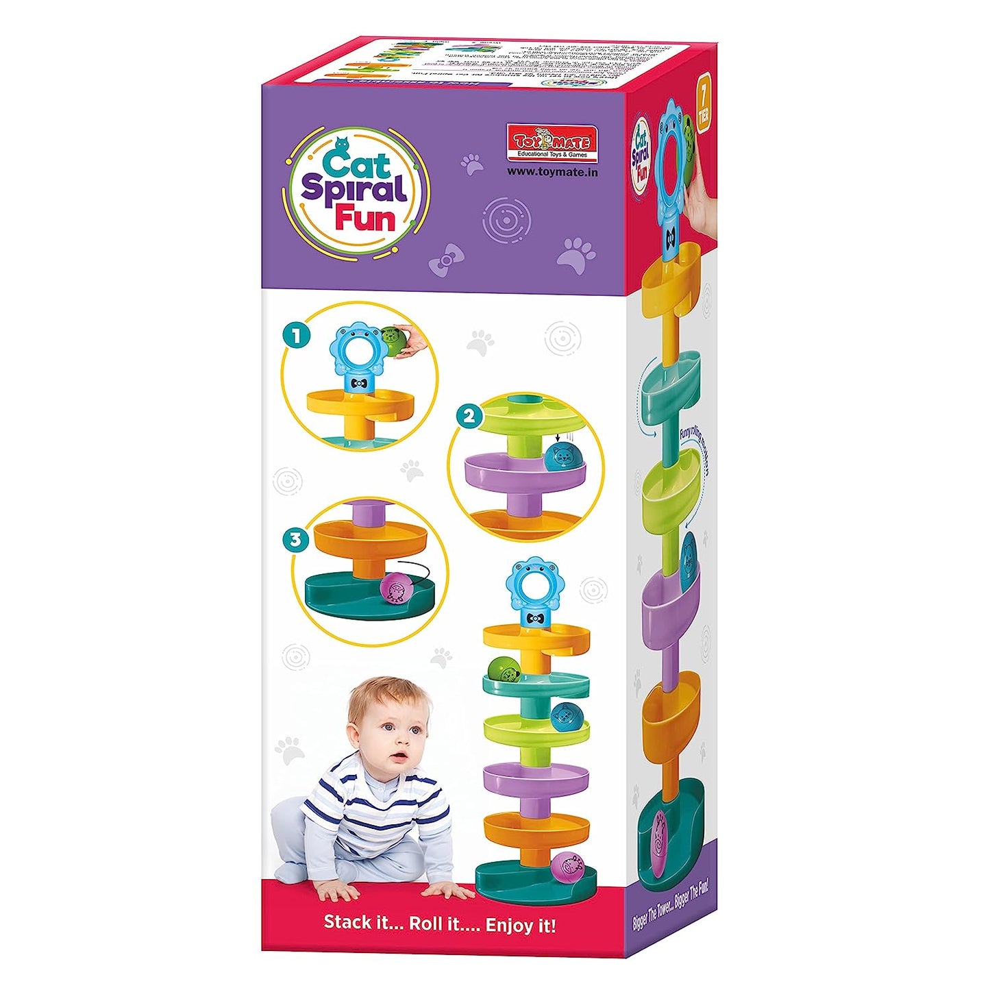 Toymate Cat Spiral Fun - A Roll Ball Toy with 7 Layer Ball Drop Tower Run with Roll Swirling Ramps for Baby and Toddler Educational Development Toy Set