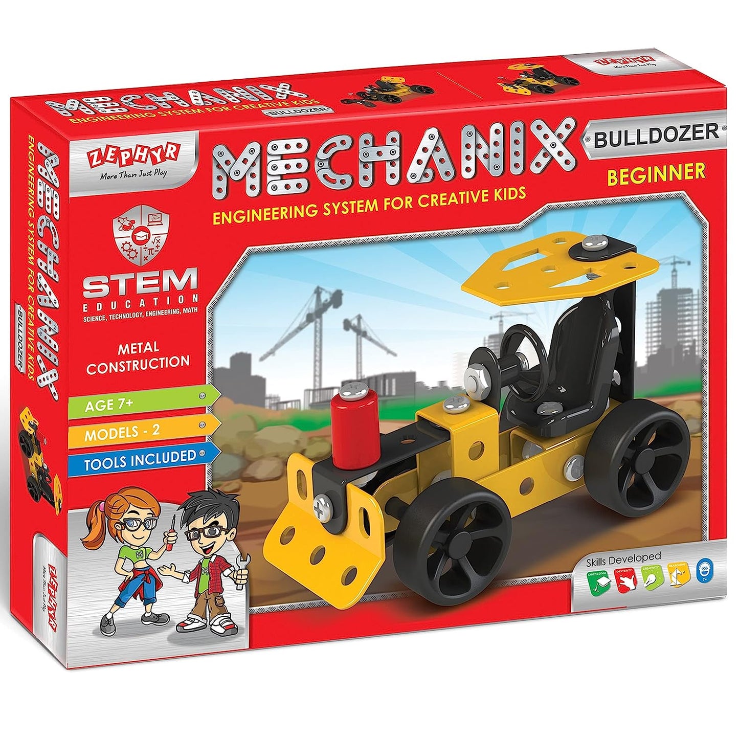 Mechanix Beginner Bulldozer,DIY Stem and Education Metal Construction Set, for Boys & Girls 7 yr+, Return Gifts Set
