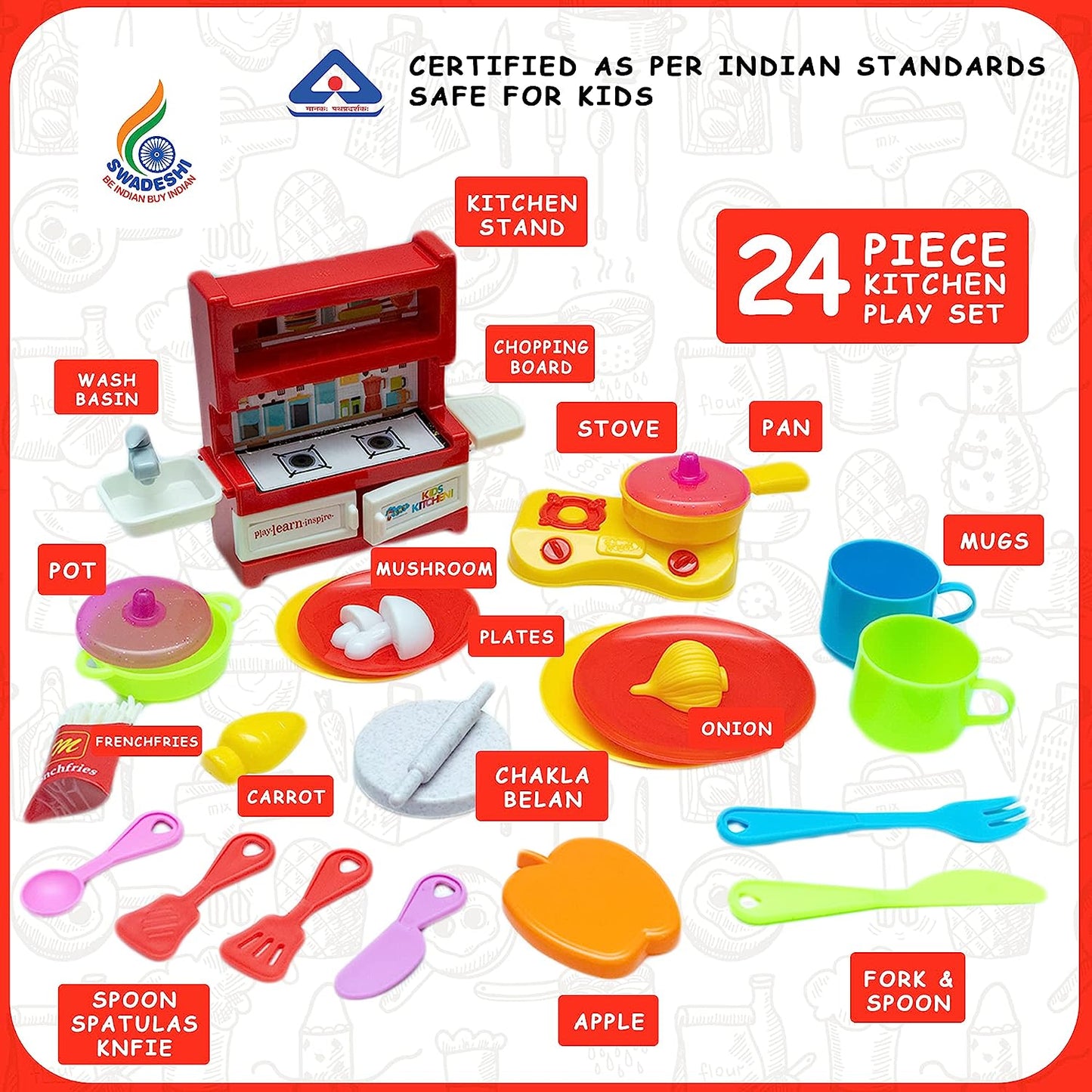 Kitchen Set for Kids.A Perfect Roleplay Pretend Play Kitchen Play Set for Kids (SUPERCHEF Kitchen Set) - MRGTOYS