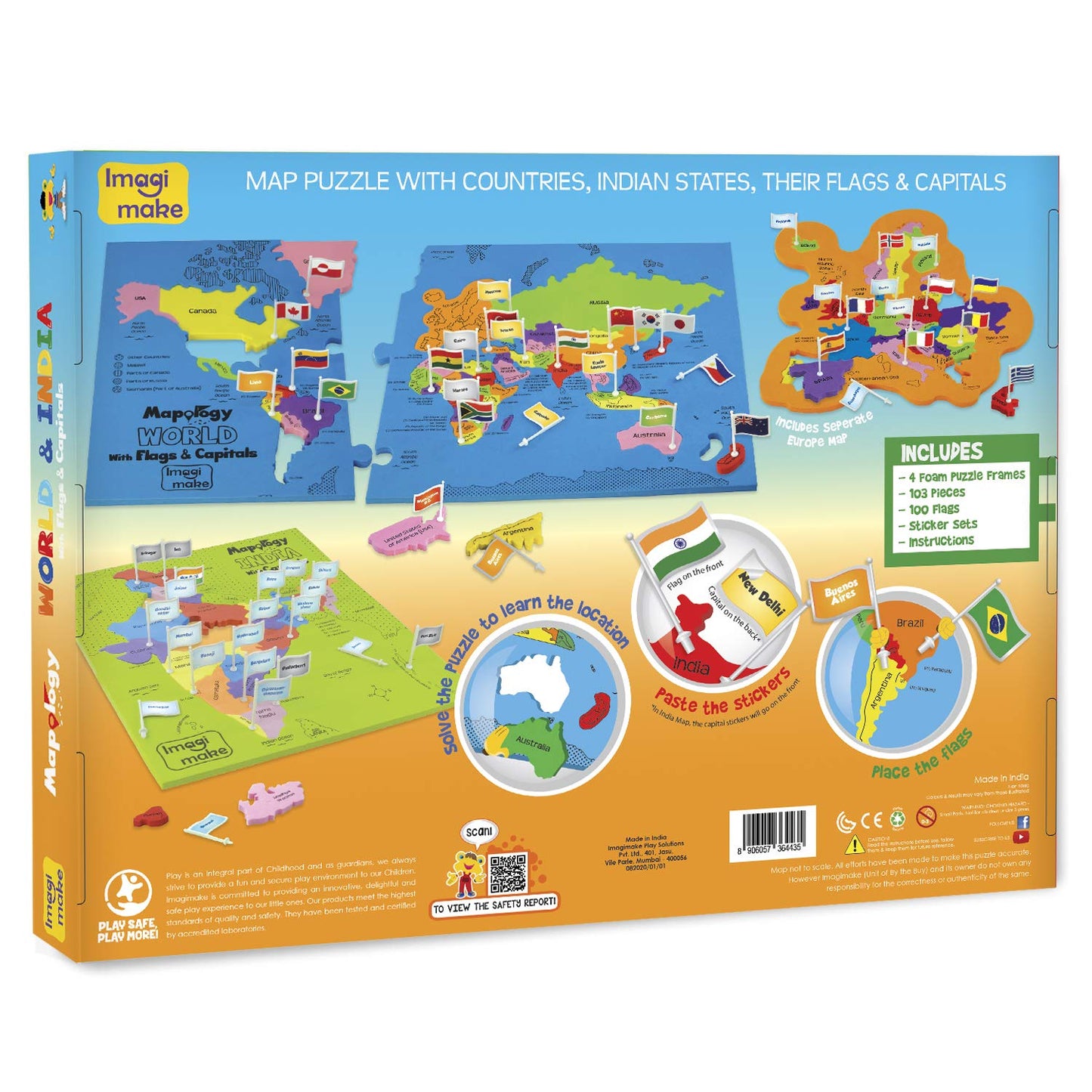 Imagimake: Mapology India and World Maps with Capitals - Learn Capitals and Country Flags - Educational Toy for Kids Above 5 Years, Multicolor GAMES