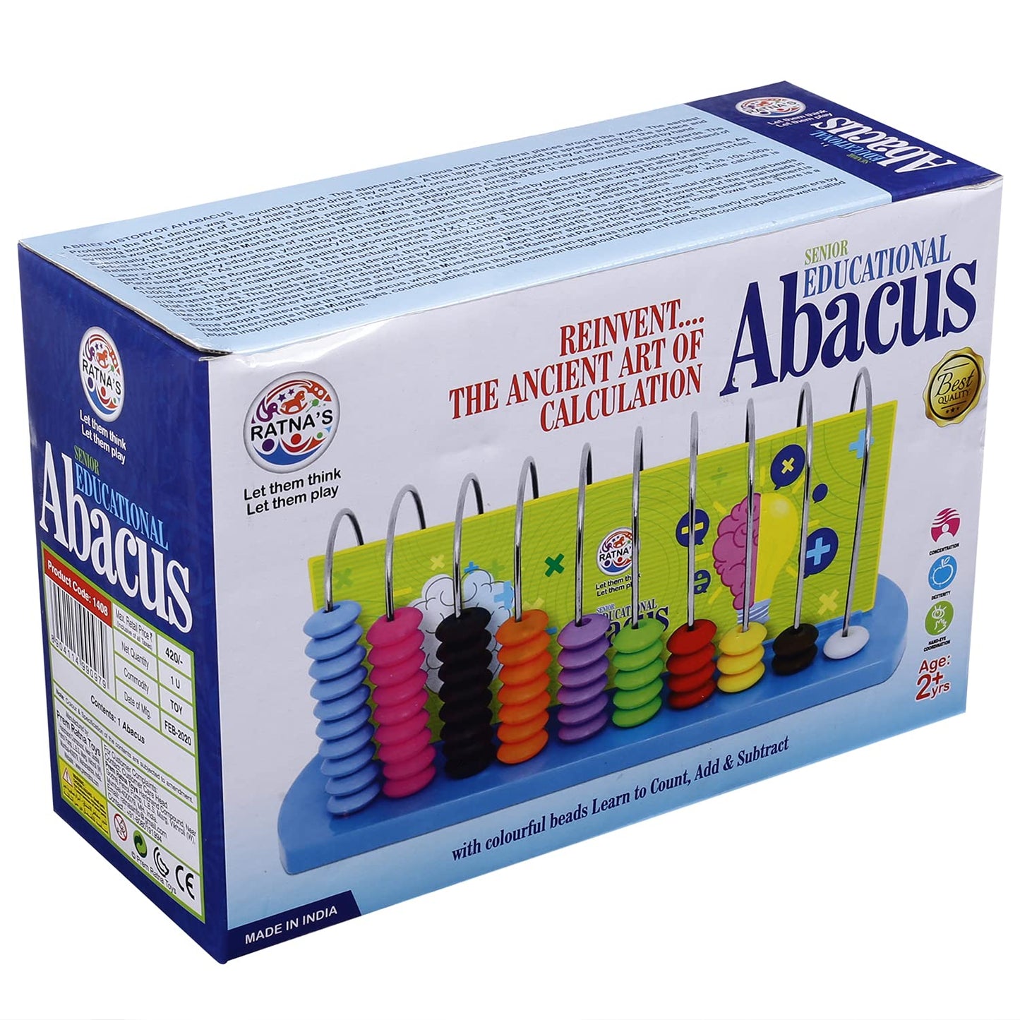 Ratna's Educational Abacus Senior for Kids to Count, Add & Subtract with Colourful Beads