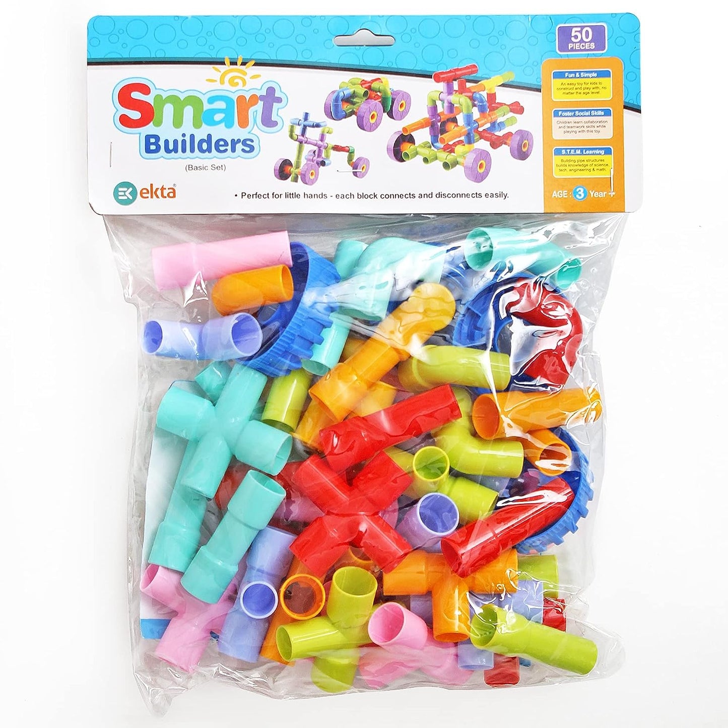 Ekta Smart Builders Building Blocks Basic Set, Building Blocks for Kids, Block Game for Kids (Multicolor, Big Size) - 50 Pieces