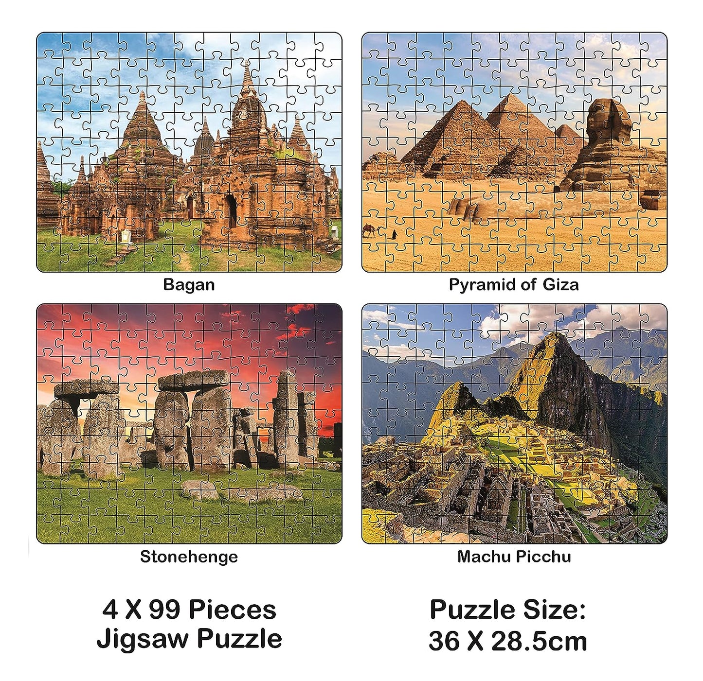 Ratna's 4 in 1 World Heritage Sites Jumbo Jigsaw Puzzle (4 x 99 Pieces) Size 36 x 28.5 cm for Each Puzzle Educational Toy for Kids 5+ Years