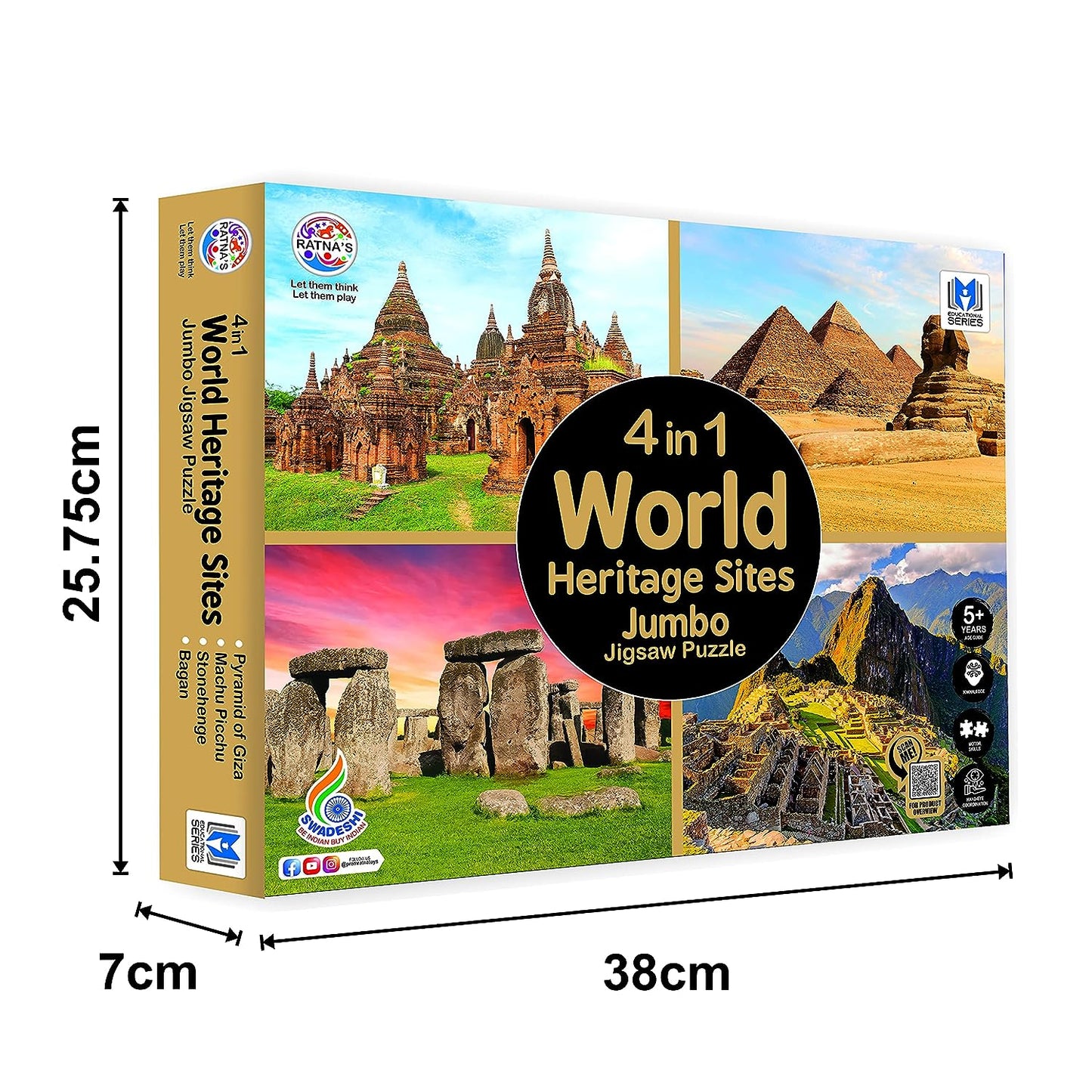 Ratna's 4 in 1 World Heritage Sites Jumbo Jigsaw Puzzle (4 x 99 Pieces) Size 36 x 28.5 cm for Each Puzzle Educational Toy for Kids 5+ Years