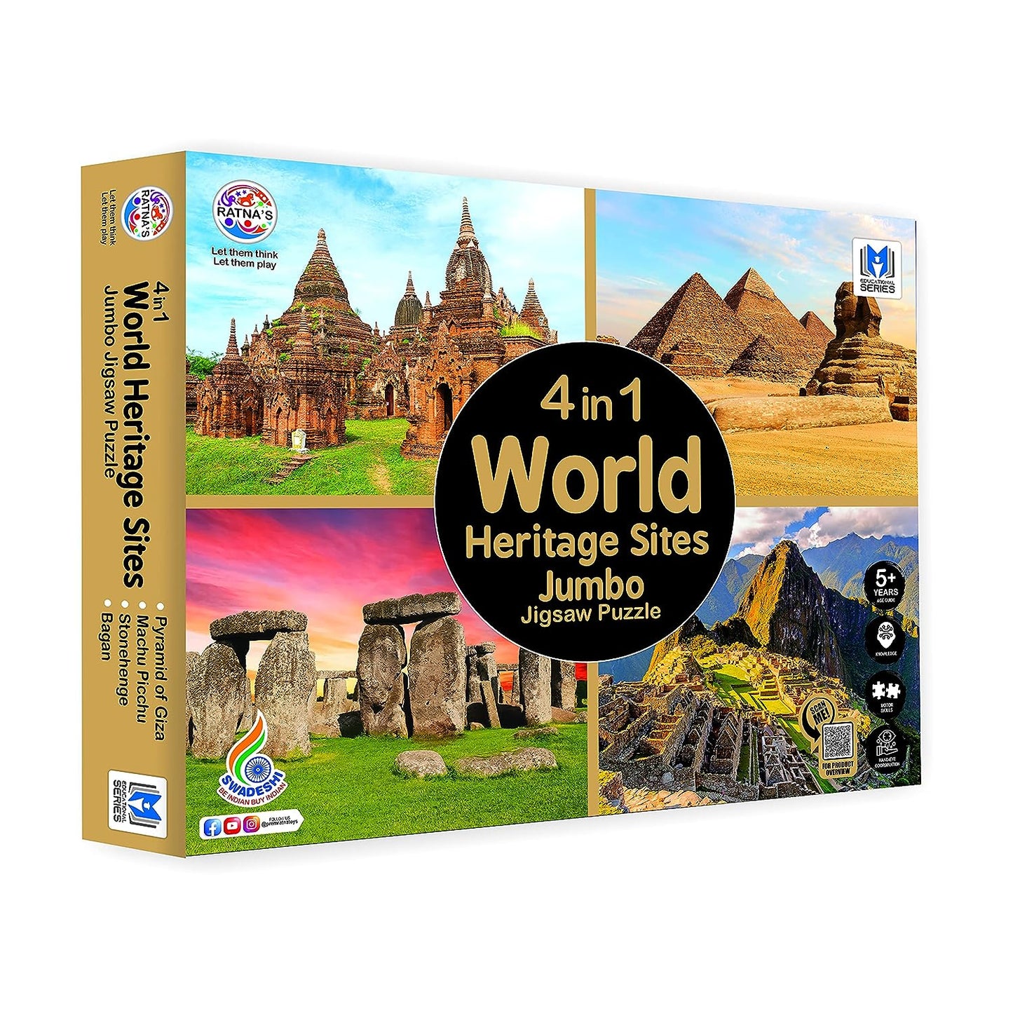 Ratna's 4 in 1 World Heritage Sites Jumbo Jigsaw Puzzle (4 x 99 Pieces) Size 36 x 28.5 cm for Each Puzzle Educational Toy for Kids 5+ Years