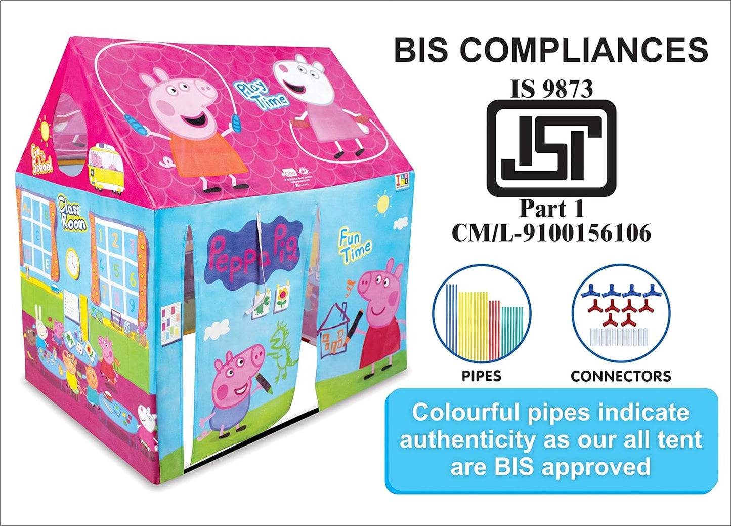 itoys Peppa Pig Theme Play Tent House for Kids 5 Years and Above Water Repellent Big Size Play House for Girls and Boys, Multicolor