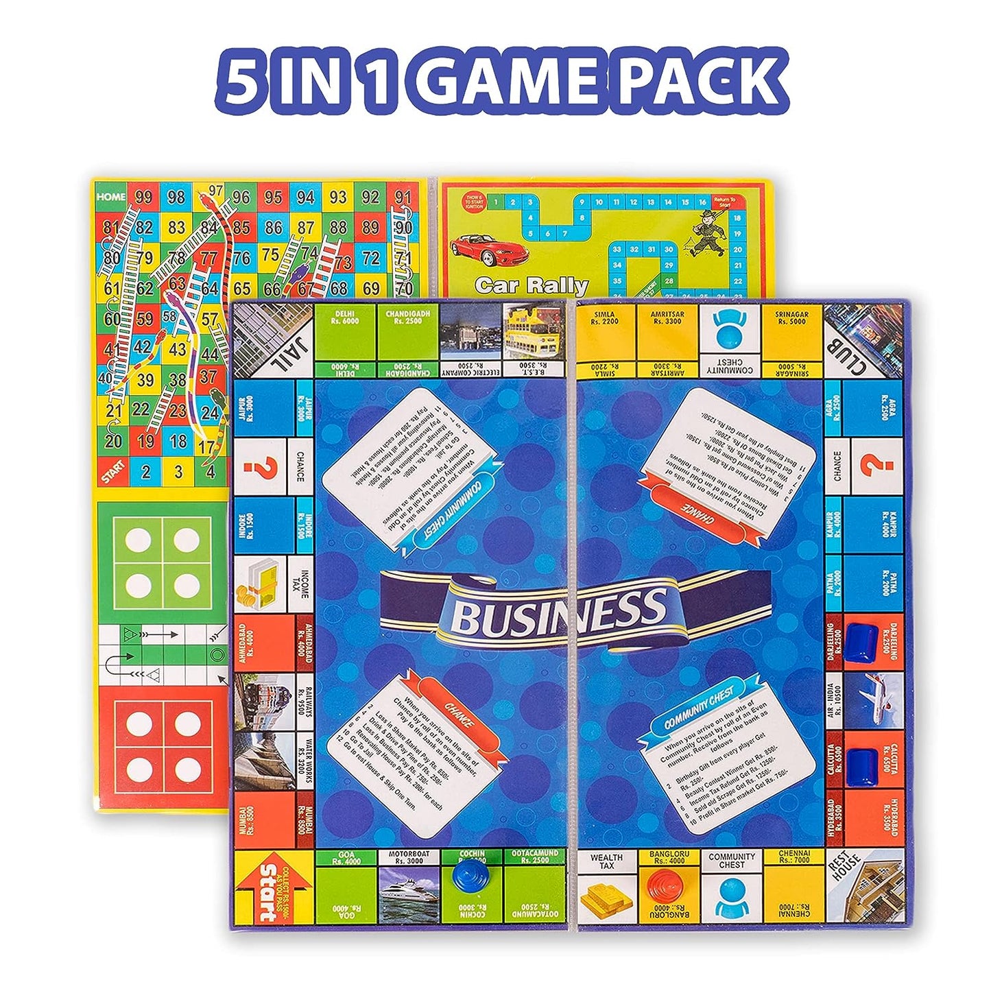Ratna's Business JR. Coins 5 in 1 Board Game Set - Multicolor | Real Estate Game for Young Entrepreneurs | Develops Problem Solving and Social Skills | Includes Ratna's Business, Snake and Ladders, Ludo, Car Rally, and Cricket | Perfect for 2-4 Players