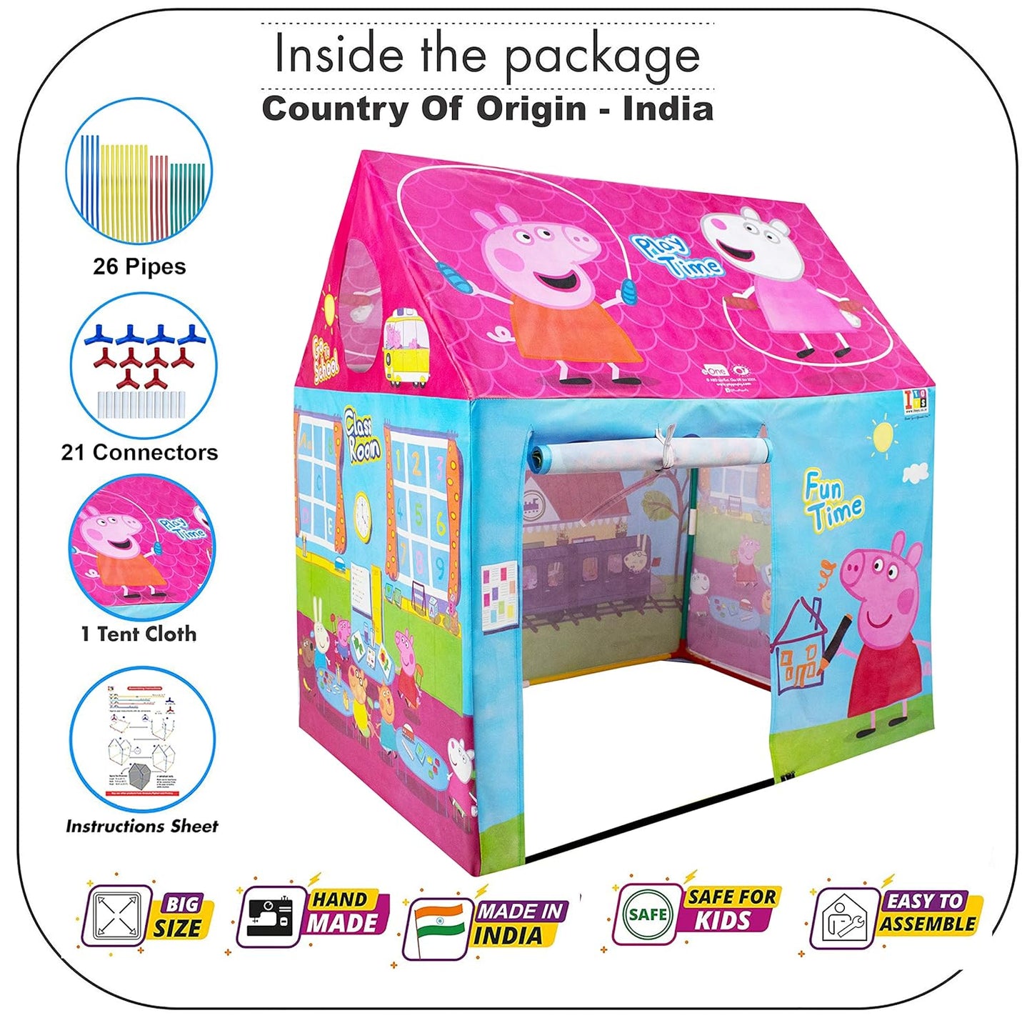 itoys Peppa Pig Theme Play Tent House for Kids 5 Years and Above Water Repellent Big Size Play House for Girls and Boys, Multicolor
