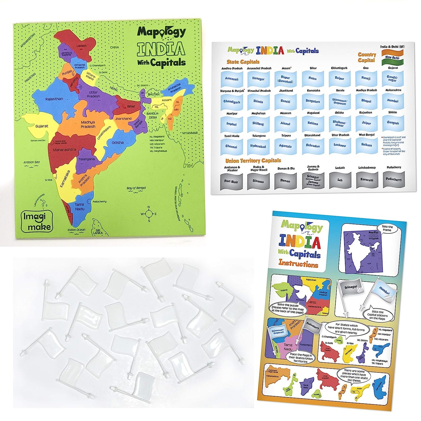 Imagimake: Mapology India and World Maps with Capitals - Learn Capitals and Country Flags - Educational Toy for Kids Above 5 Years, Multicolor GAMES