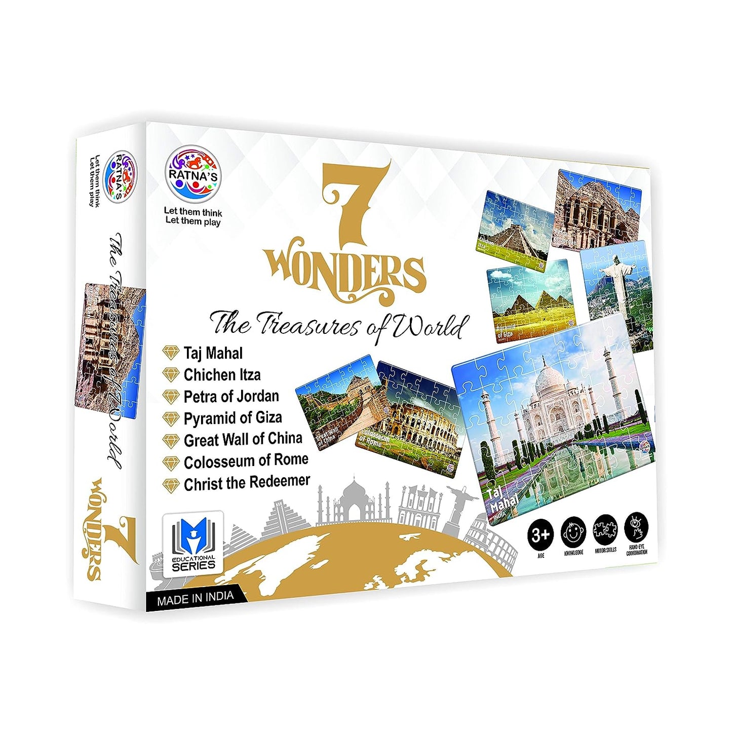 Ratna's 7 Wonders of The World Jigsaw Puzzle. 7 Different Jigsaw Puzzles Included in The Pack with an Information Guide Inside