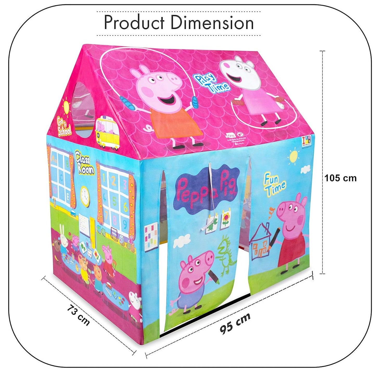 itoys Peppa Pig Theme Play Tent House for Kids 5 Years and Above Water Repellent Big Size Play House for Girls and Boys, Multicolor