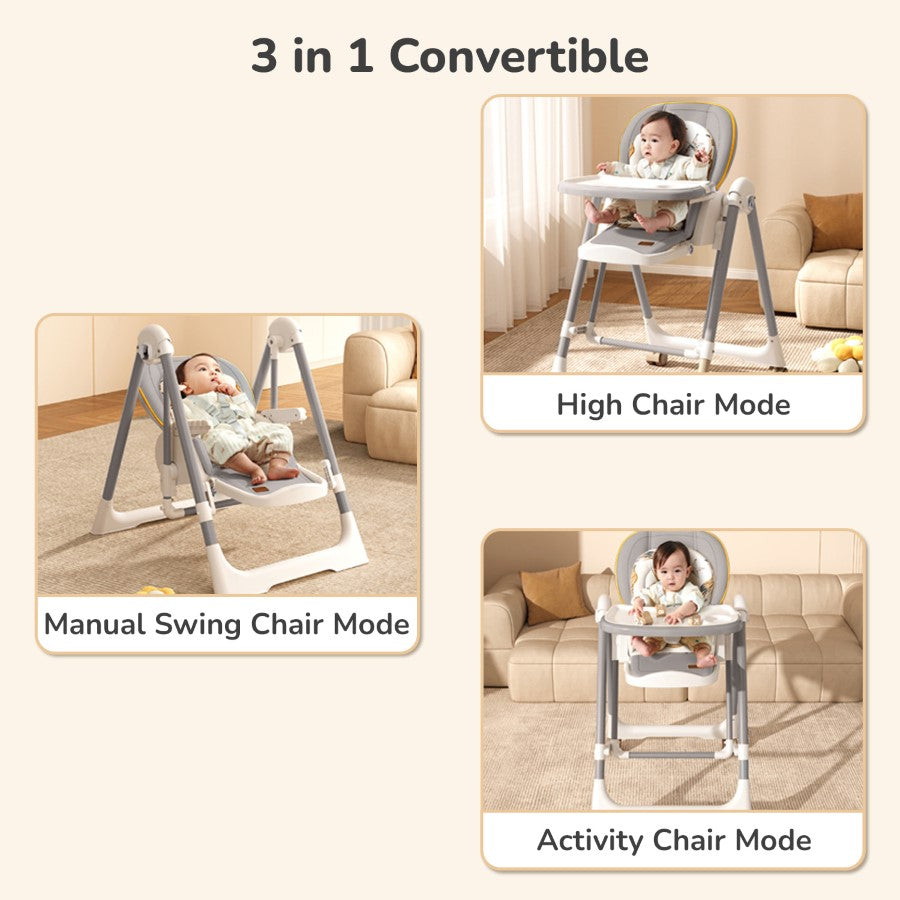 R For Rabbit Marshmallow Smart High Chair For Kids 3-in-1 Multipurpose High Chair with Swing abstract grey
