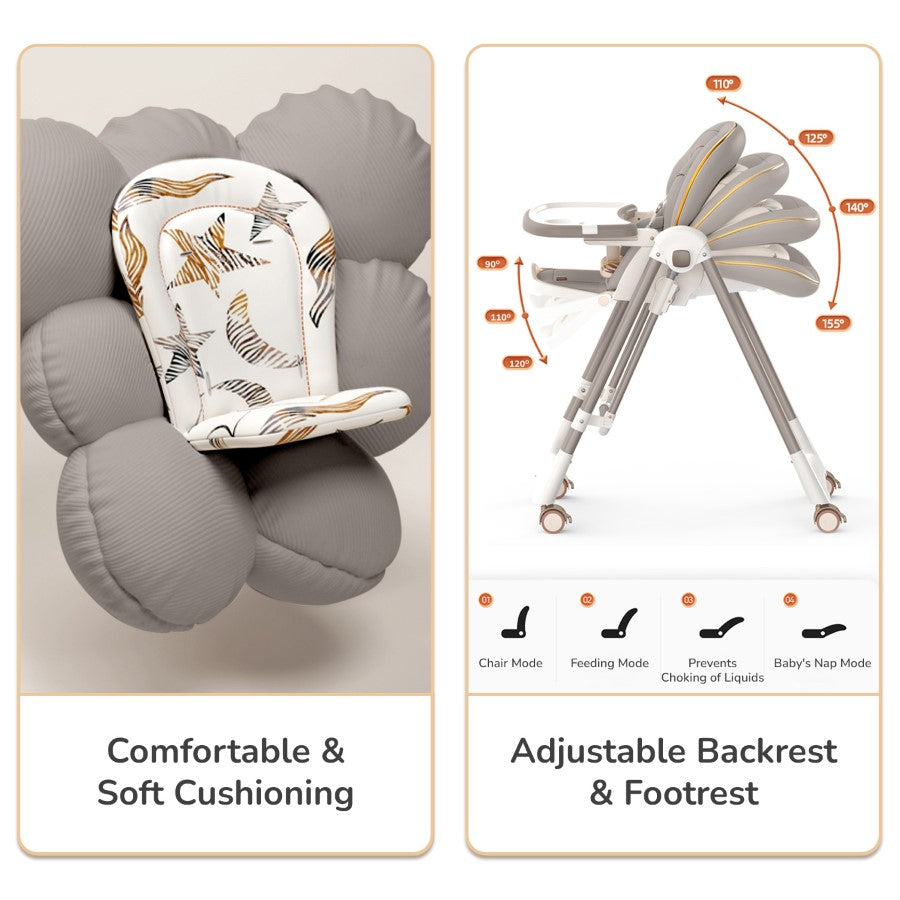 R For Rabbit Marshmallow Smart High Chair For Kids 3-in-1 Multipurpose High Chair with Swing abstract grey