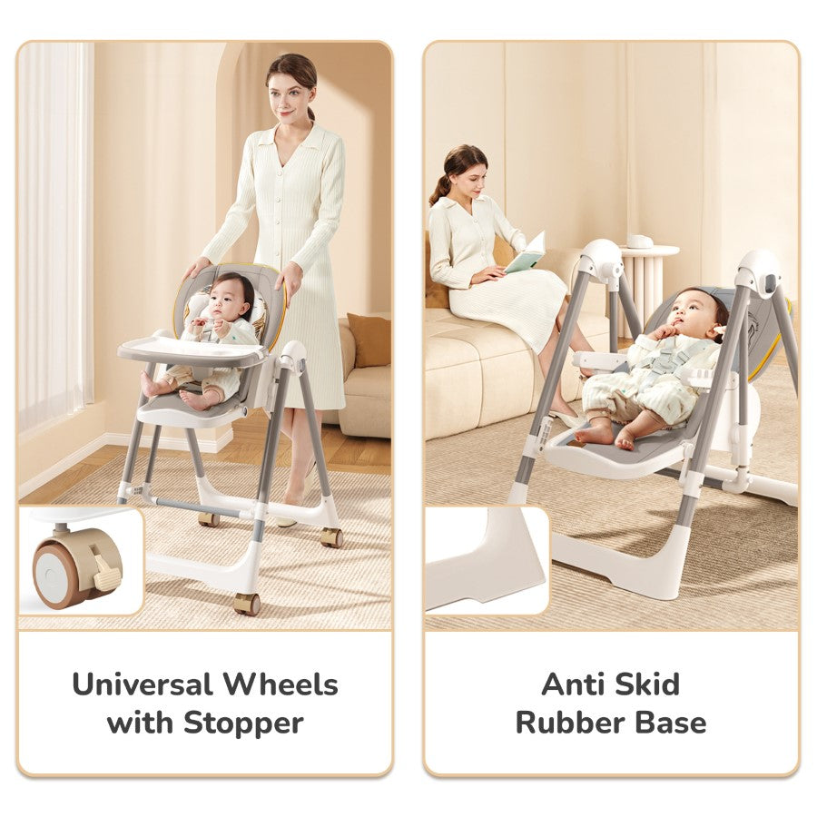 R For Rabbit Marshmallow Smart High Chair For Kids 3-in-1 Multipurpose High Chair with Swing abstract grey