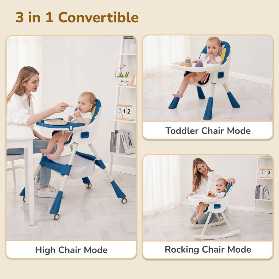 R For Rabbit Sugar Doodle Plus High Chair For Kids 3-in-1 Convertible Design indigo dye