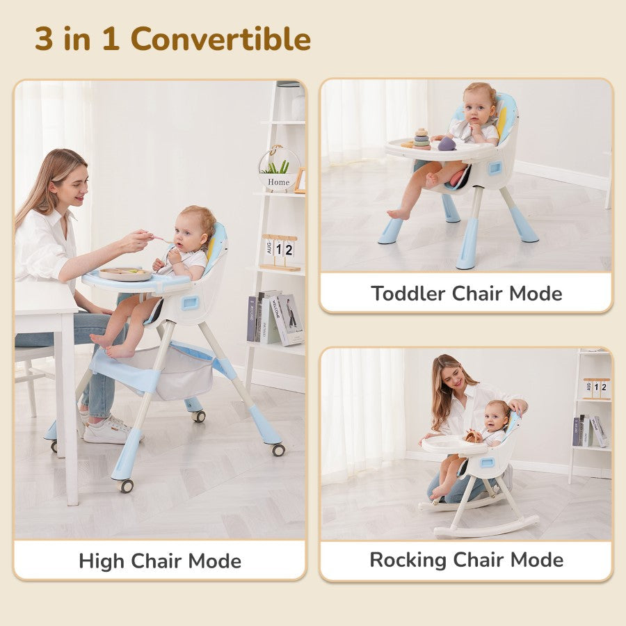 R For Rabbit Sugar Doodle Plus High Chair For Kids 3-in-1 Convertible Design lake blue