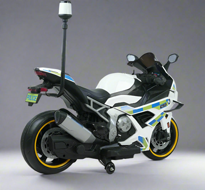 Battery Operated Bike for Kids - Medium 12V White Police Bike