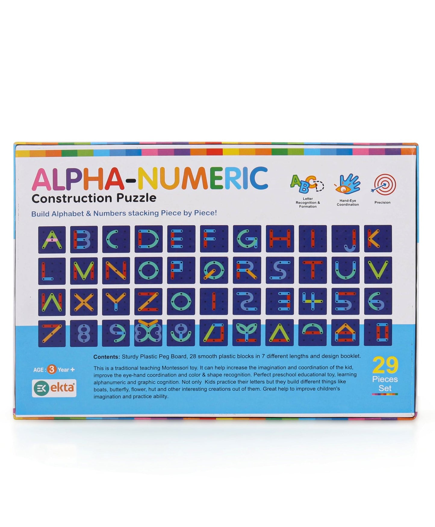 Ekta Alpha Numeric Construction Puzzle Educational Game - 29 Pieces