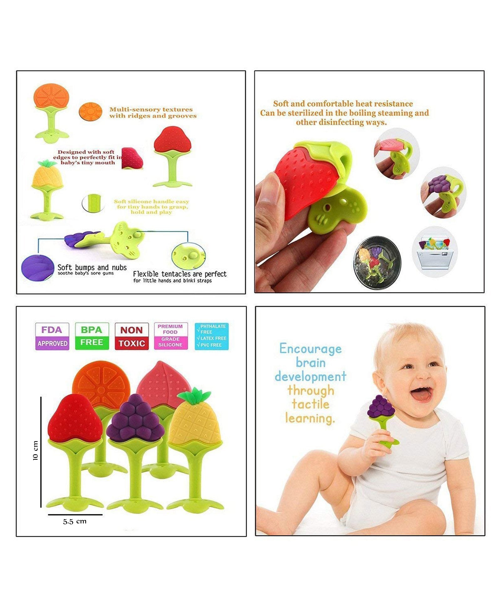 Baby Fruit Nibbler Feeder for Babies and Baby Silicone Teether for 3-12 Months - Multicolor - MRGTOYS