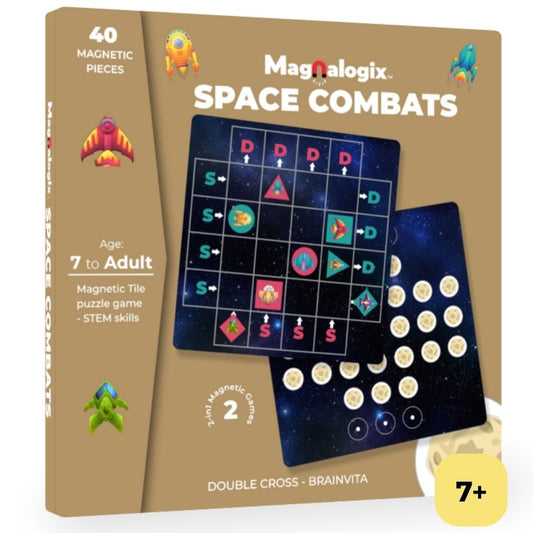 Space Combats - 2 in 1 Magnetic Logic Game for 7 Years to Adult (Double Cross & Brainvita)
