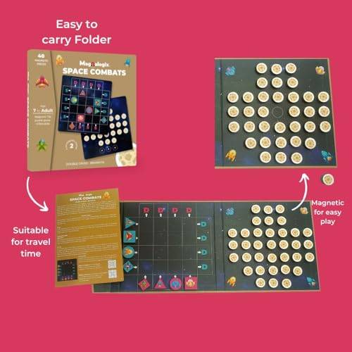 Space Combats - 2 in 1 Magnetic Logic Game for 7 Years to Adult (Double Cross & Brainvita)