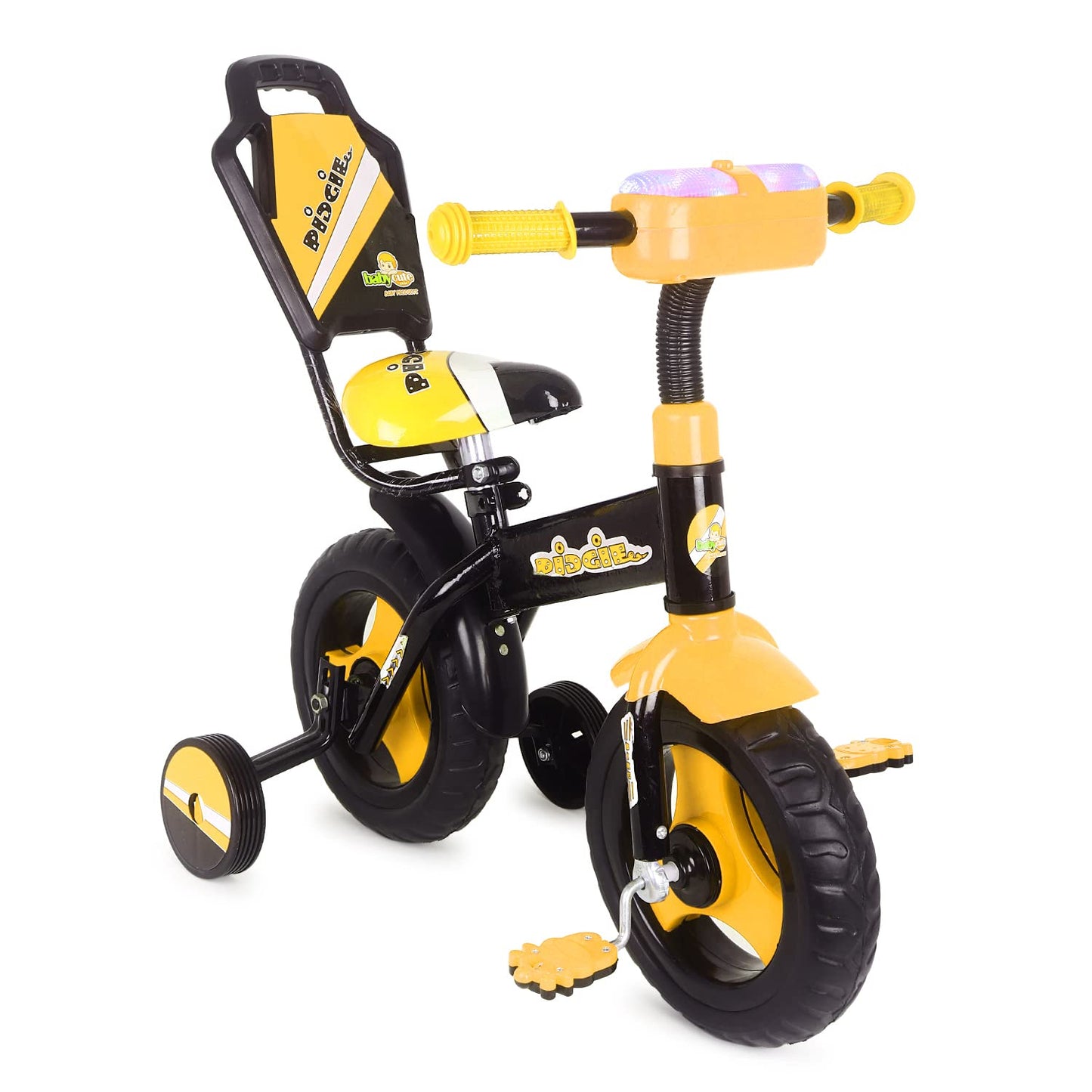 BABYCUTE Plug N Play Kids/Baby Tricycle for 12 Months to 48 Months, Cushion Seat and Seat Belt Boys, Girls, and Up to 30kg Carrying Capacity PIDGI TRICYCLE (YELLOW) - MRGTOYS