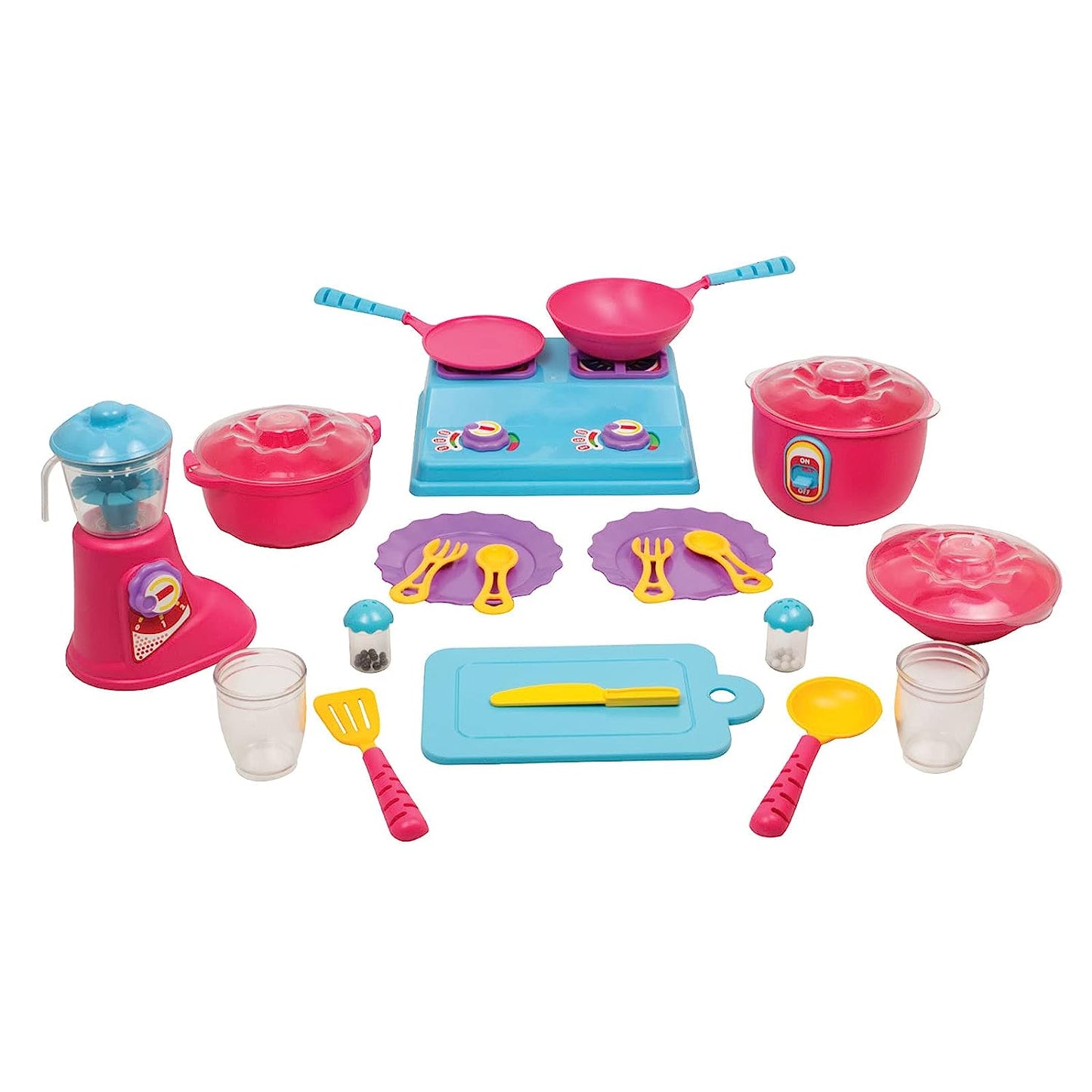 Giggles Plastic - Complete Kitchen Set, 29 Piece Colourful Pretend and Play Cooking Set, Language and Social Skills, Role Play, for 3 Years & Above, Preschool Toys