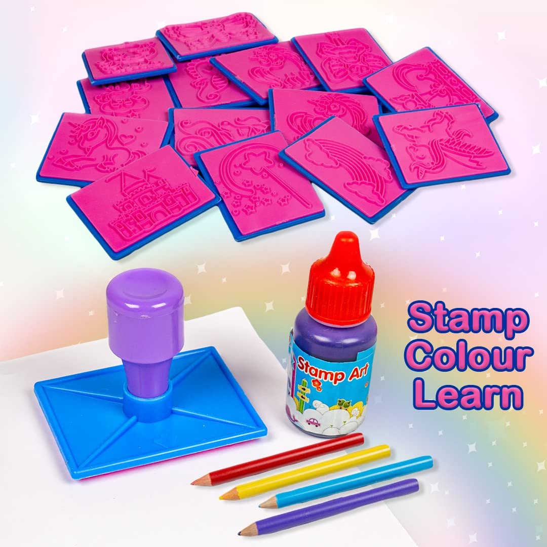 Ratna's Stamp Art Unicorn Theme, Art & Craft Creative Fun for Kids - Stamping & Colouring Set DIY Kit for Boys & Girls - MRGTOYS