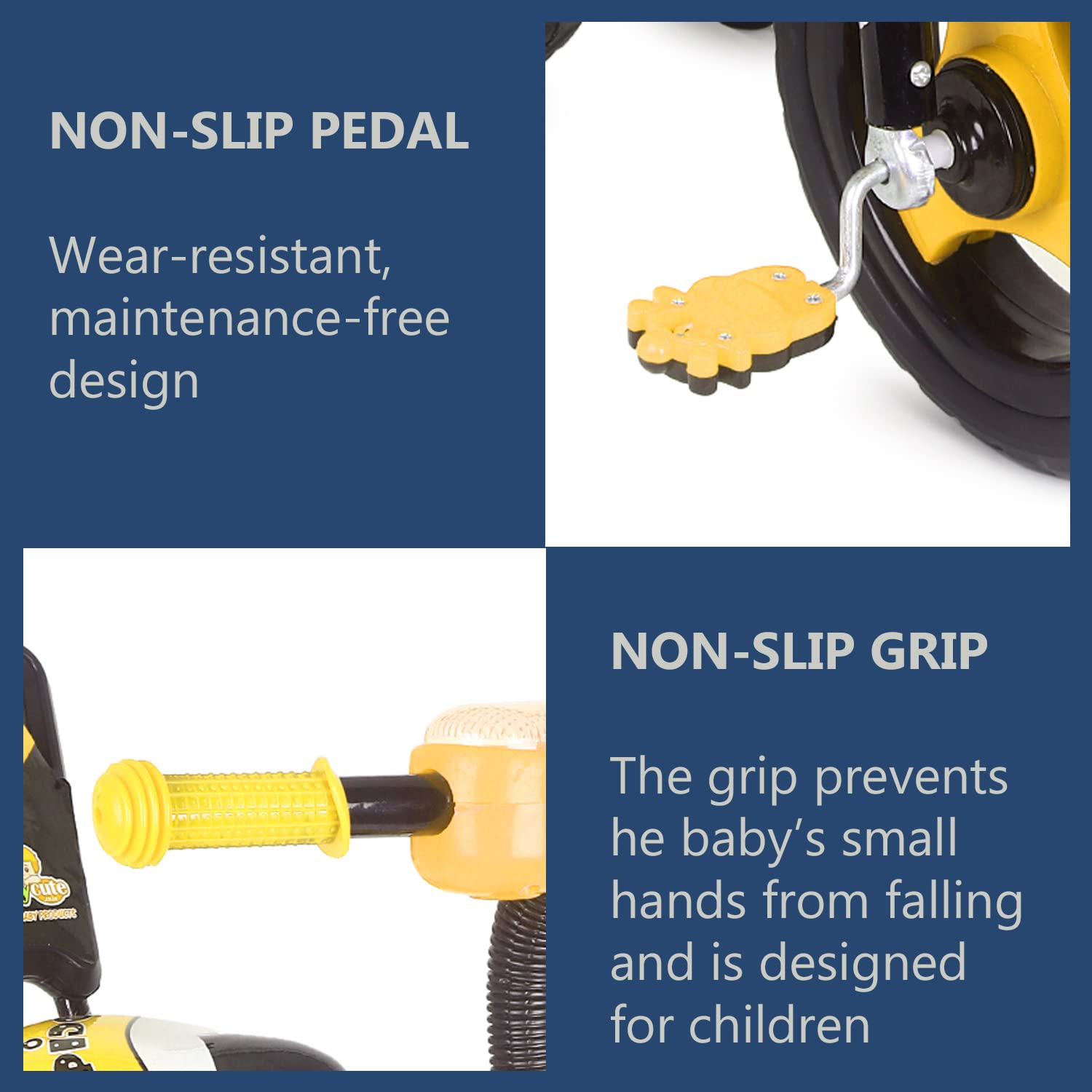 BABYCUTE Plug N Play Kids/Baby Tricycle for 12 Months to 48 Months, Cushion Seat and Seat Belt Boys, Girls, and Up to 30kg Carrying Capacity PIDGI TRICYCLE (YELLOW) - MRGTOYS
