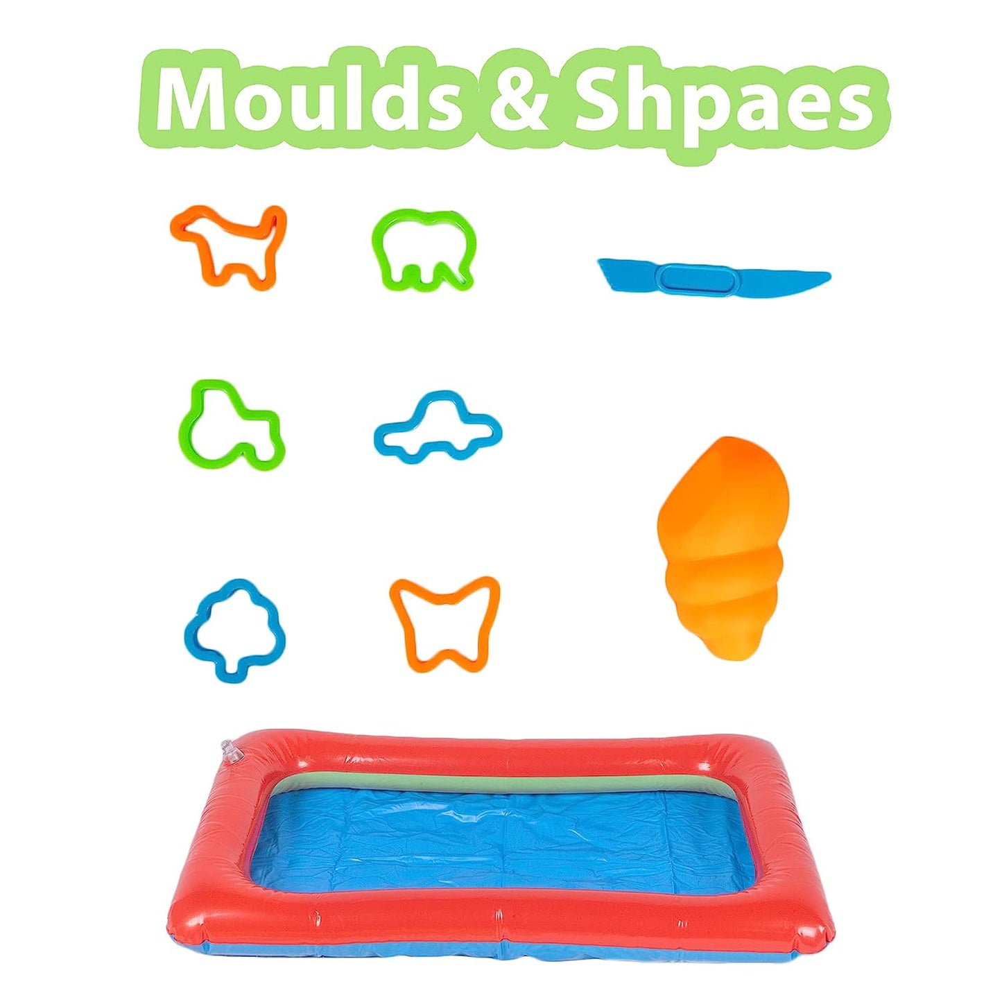 Ratna's Fantasy Sand Wonder 500 Grams with Inflatable Tray, 1 Big Mould, 6 Small Moulds & 1 Toy Plastic Knife, Smooth, Non Sticky Kinetic Active Sand Set for Kids to Play. (Pink)