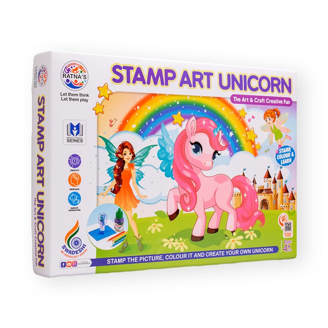 Ratna's Stamp Art Unicorn Theme, Art & Craft Creative Fun for Kids - Stamping & Colouring Set DIY Kit for Boys & Girls - MRGTOYS