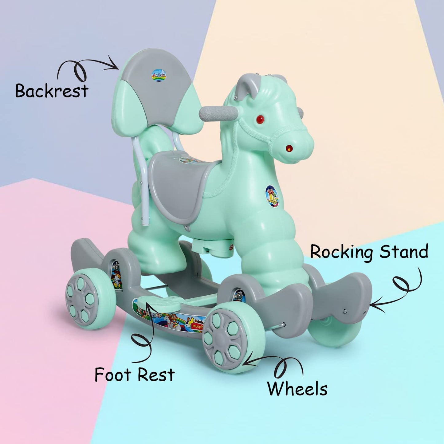 Rocking Horse Ride On for Kids - Murphy Super 2-in-1 Musical Horse Rocker Cum Ride On Toy with Backrest - Ideal Age - 1 Year to 3 Years, Weight Supported - Upto 25 KG- (Colour May Vary)
