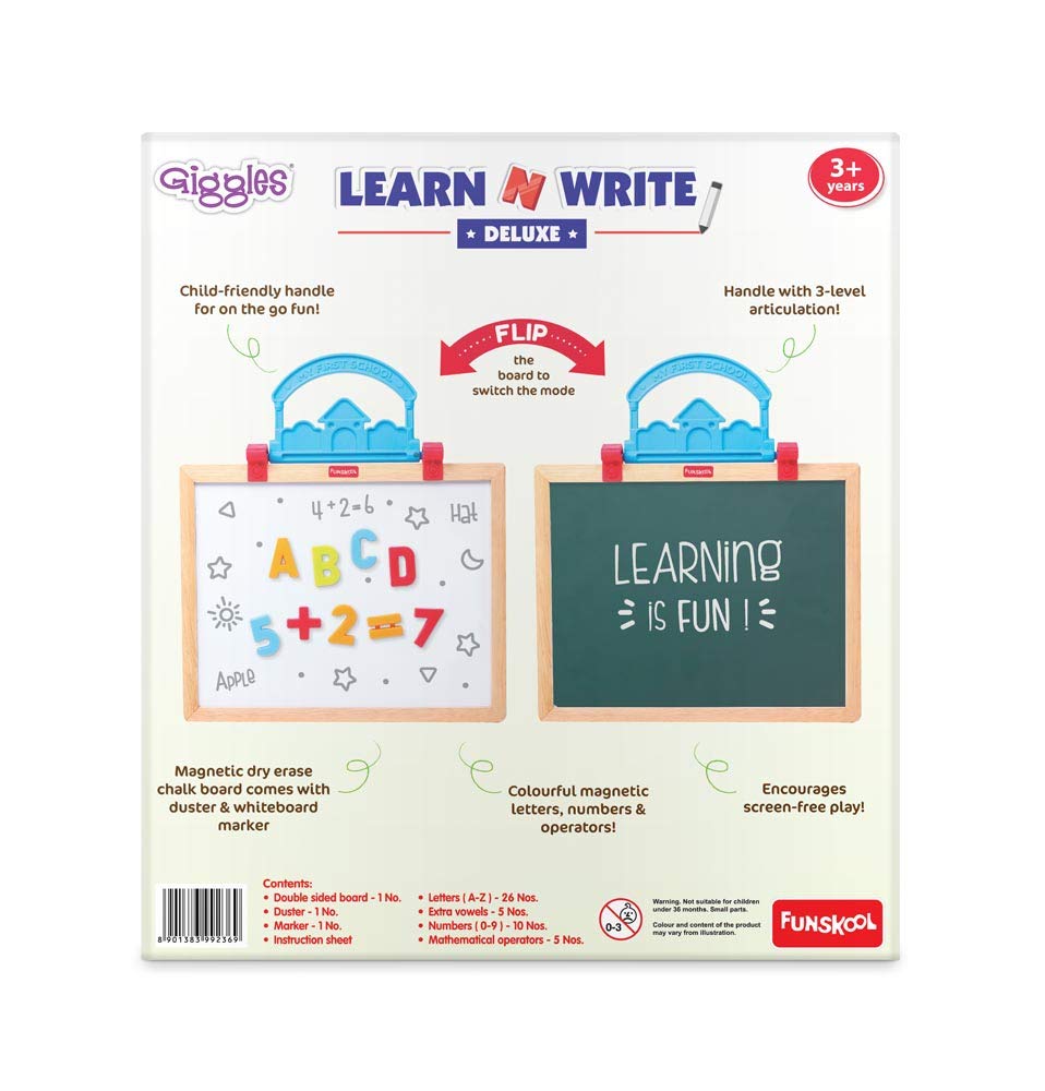 Giggles - Learn N Write Deluxe , 3 in 1 Magnetic Dry Erase & Chalkboard , Develops Early Writing Skills , 3 Years & Above , Preschool Toys