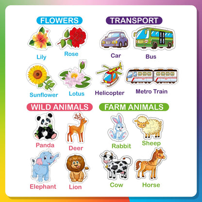 Ratna's Knowledge Bank Junior | 32 Different Jigsaw Puzzle Combo of Birds, Fruits, Flowers, Transports, Vegetables, Sea Animals, Wild Animals & Farm Animals for Kids 2+ Years
