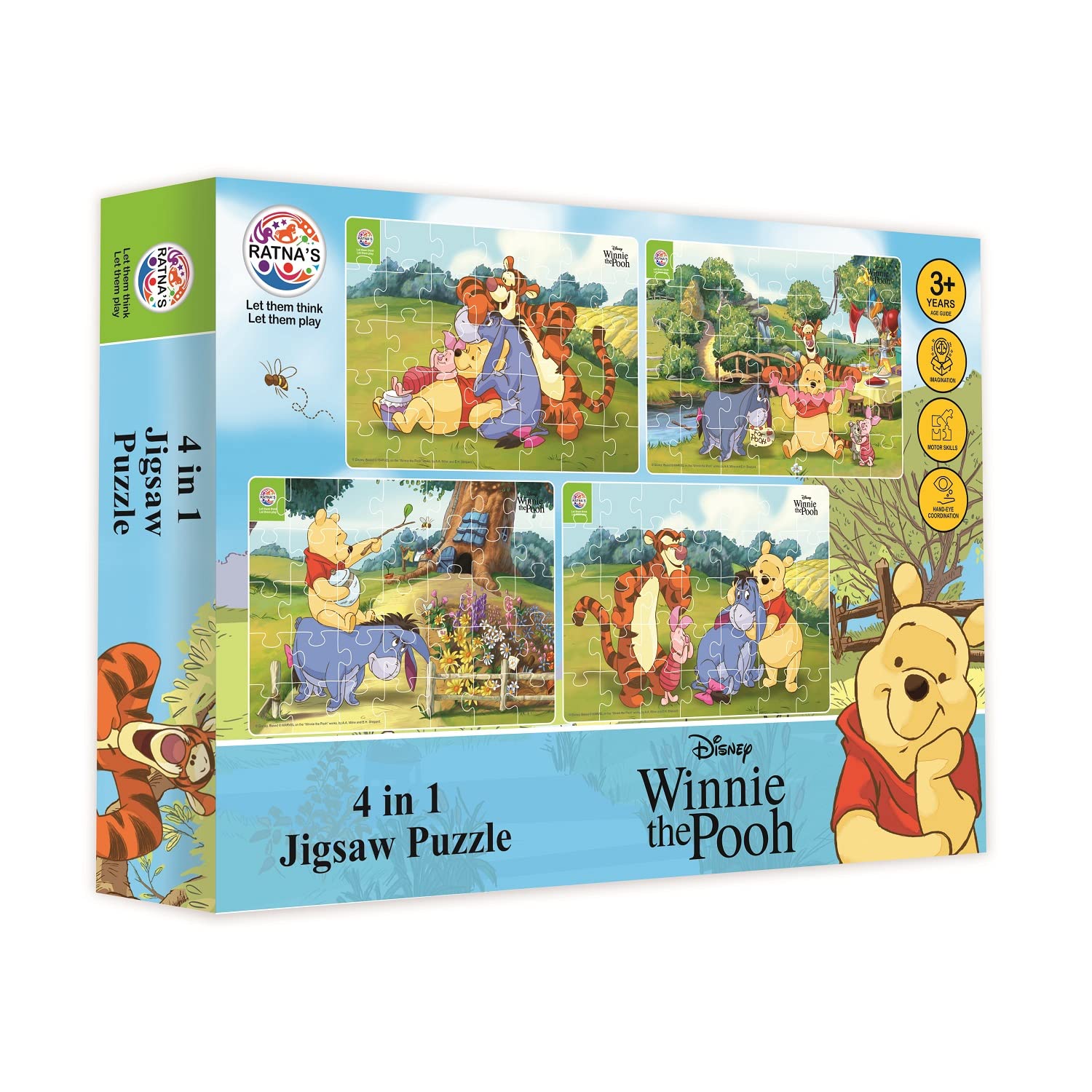 Ratna's 4 in 1 Disney Jigsaw Puzzle 140 Pieces for Kids. 4 Jigsaw Puzzles 35 Pieces Each (Winnie The Pooh) - MRGTOYS