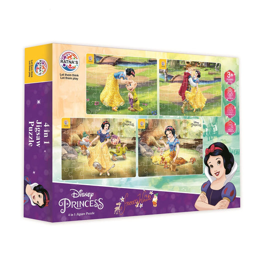 Ratna's 4 in 1 Disney Princess Snow White Jigsaw Puzzle 140 Pieces for Kids. 4 Jigsaw Puzzles 35 Pieces Each - MRGTOYS