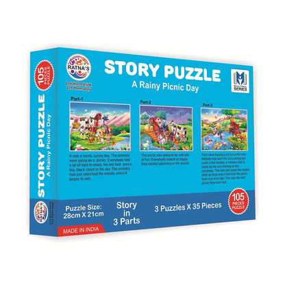 RATNA'S Story Jigsaw Puzzle Rainy Picnic Day for Kids. 3 Jigsaw Puzzle Included in The Pack with A Story Book