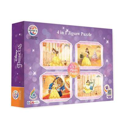 Ratna's 4 in 1 Disney Jigsaw Puzzle 140 Pieces for Kids. 4 Jigsaw Puzzles 35 Pieces Each (Princess Belle) - MRGTOYS
