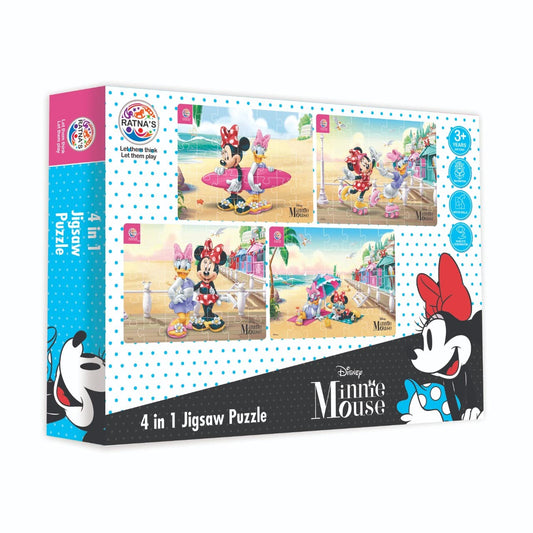 Ratna's 4 in 1 Disney Jigsaw Puzzle 140 Pieces for Kids. 4 Jigsaw Puzzles 35 Pieces Each (Minnie Mouse & Daisy) - MRGTOYS
