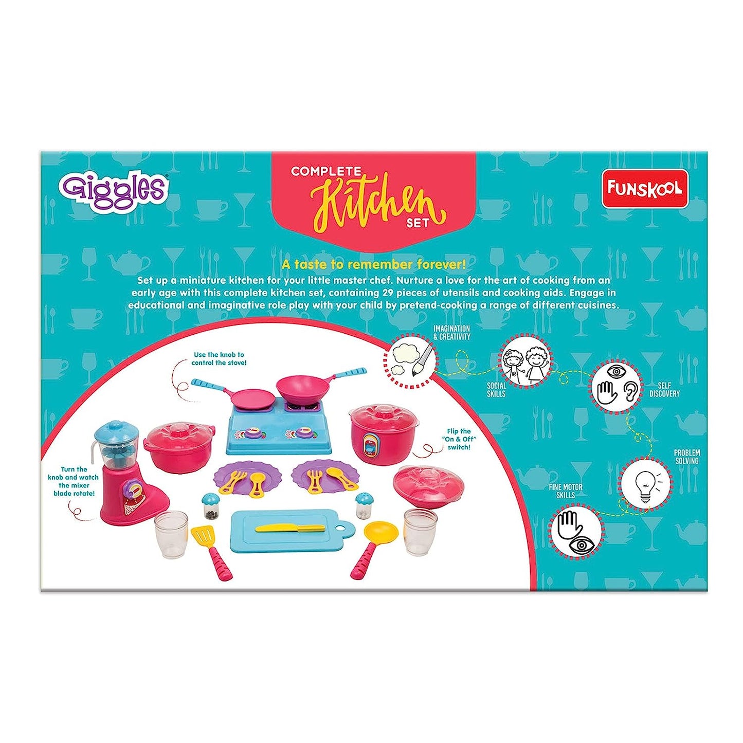 Giggles Plastic - Complete Kitchen Set, 29 Piece Colourful Pretend and Play Cooking Set, Language and Social Skills, Role Play, for 3 Years & Above, Preschool Toys