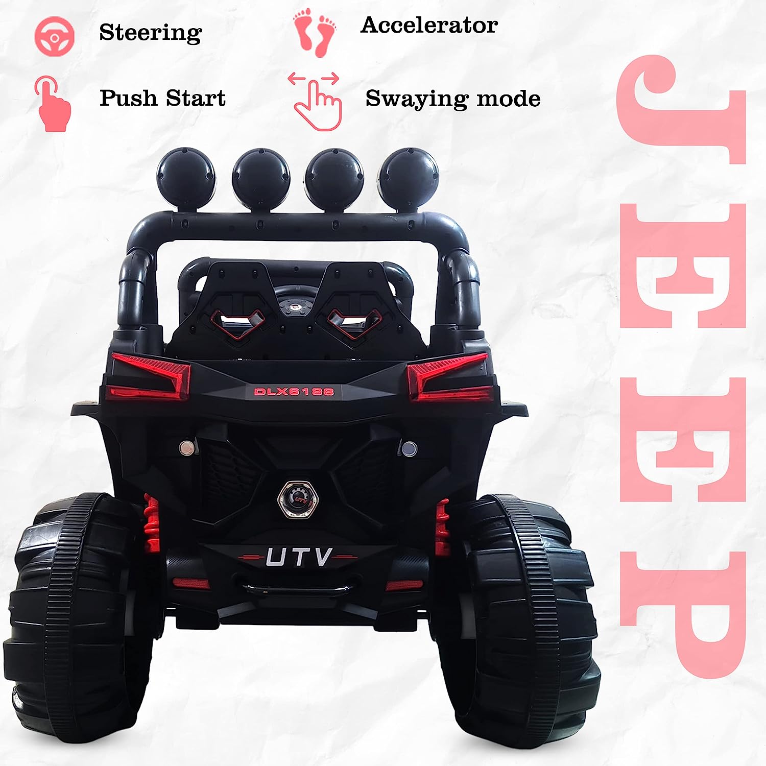 4X4 Big Wheeler Electric Rechargeable Jeep for Kids of Age 2 to 8 Years- Battery Operated Car Jeep with Mic, M3 Player, Led Lights, Suspension and Bluetooth Remote (Red) - MRGTOYS
