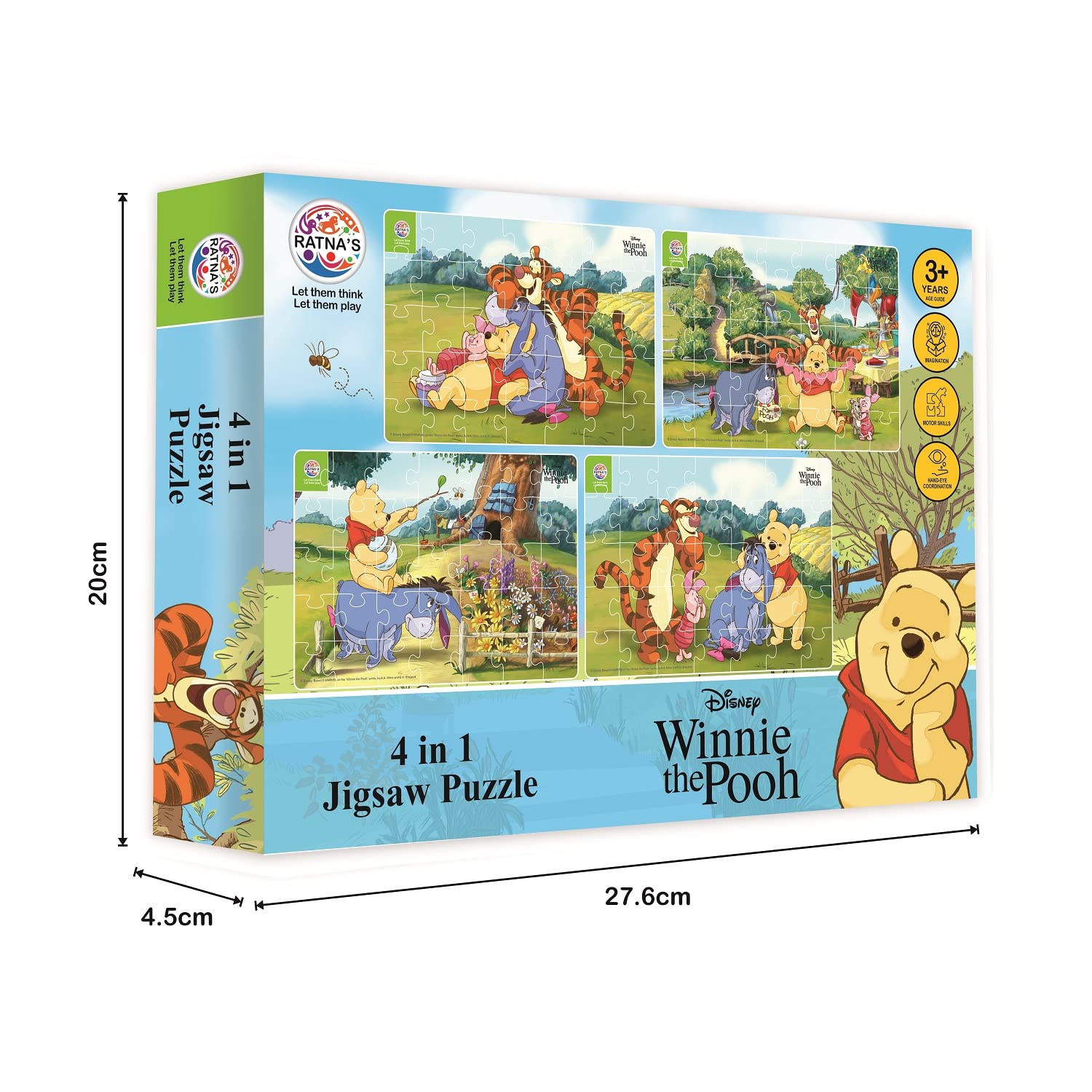 Ratna's 4 in 1 Disney Jigsaw Puzzle 140 Pieces for Kids. 4 Jigsaw Puzzles 35 Pieces Each (Winnie The Pooh) - MRGTOYS