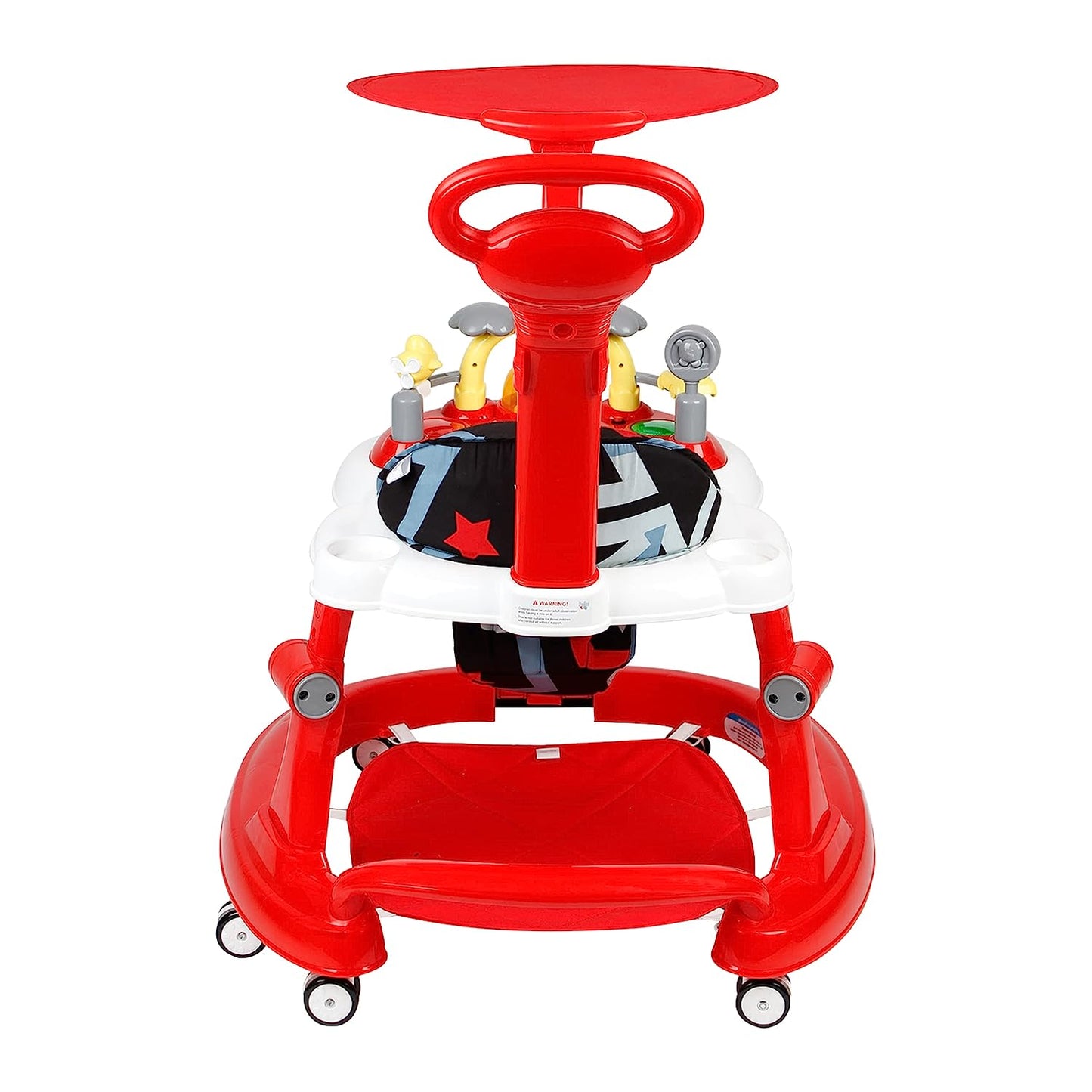 Steelbird Walk-N-Hop Unisex Anti Fall Toddler Hop, Sit & Stand Walker with Sun Shield and Push Hand Bar, Removable Toy Tray, Music System and Height Adjustments for 9-18 Months (Red)