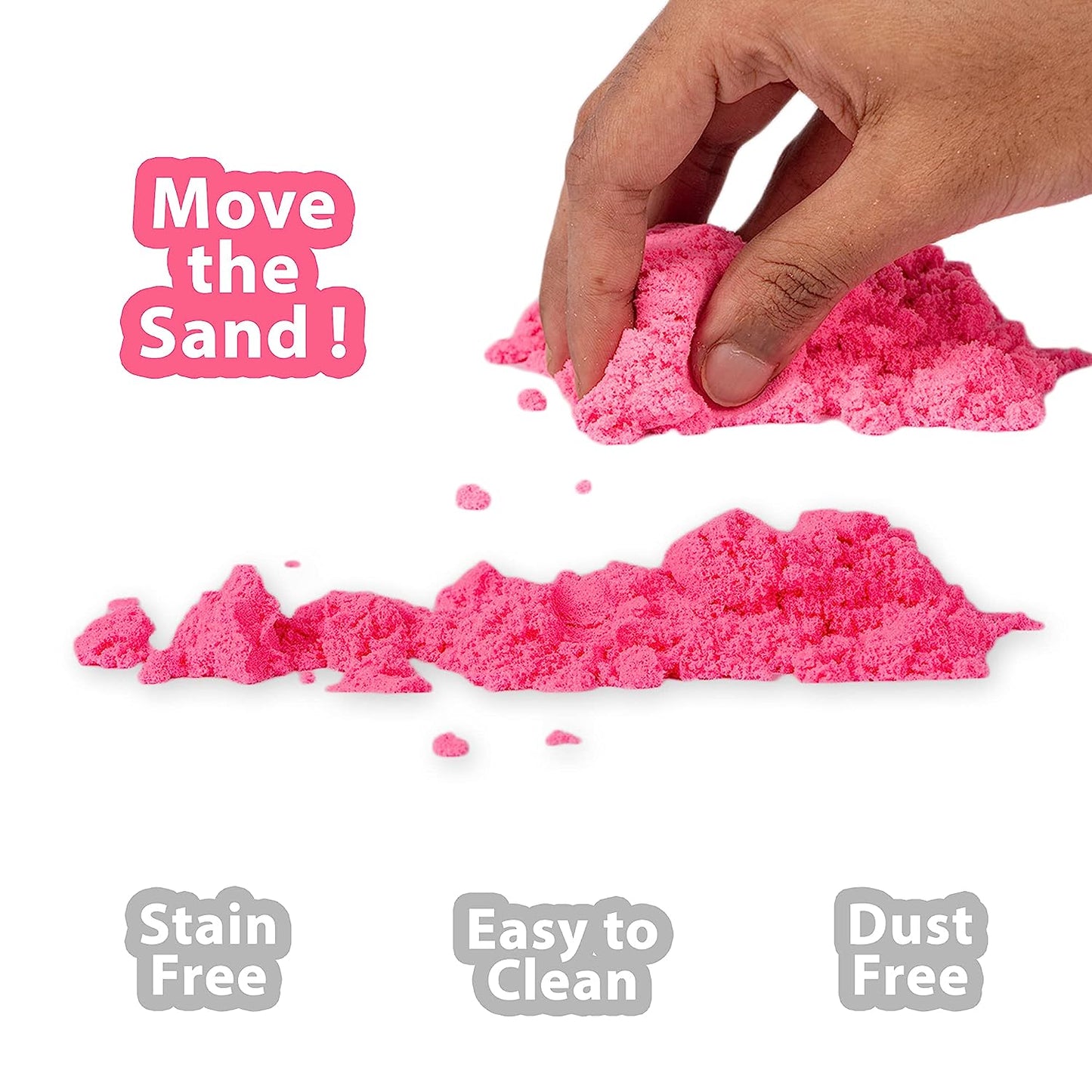 Ratna's Fantasy Sand Wonder 500 Grams with Inflatable Tray, 1 Big Mould, 6 Small Moulds & 1 Toy Plastic Knife, Smooth, Non Sticky Kinetic Active Sand Set for Kids to Play. (Pink)