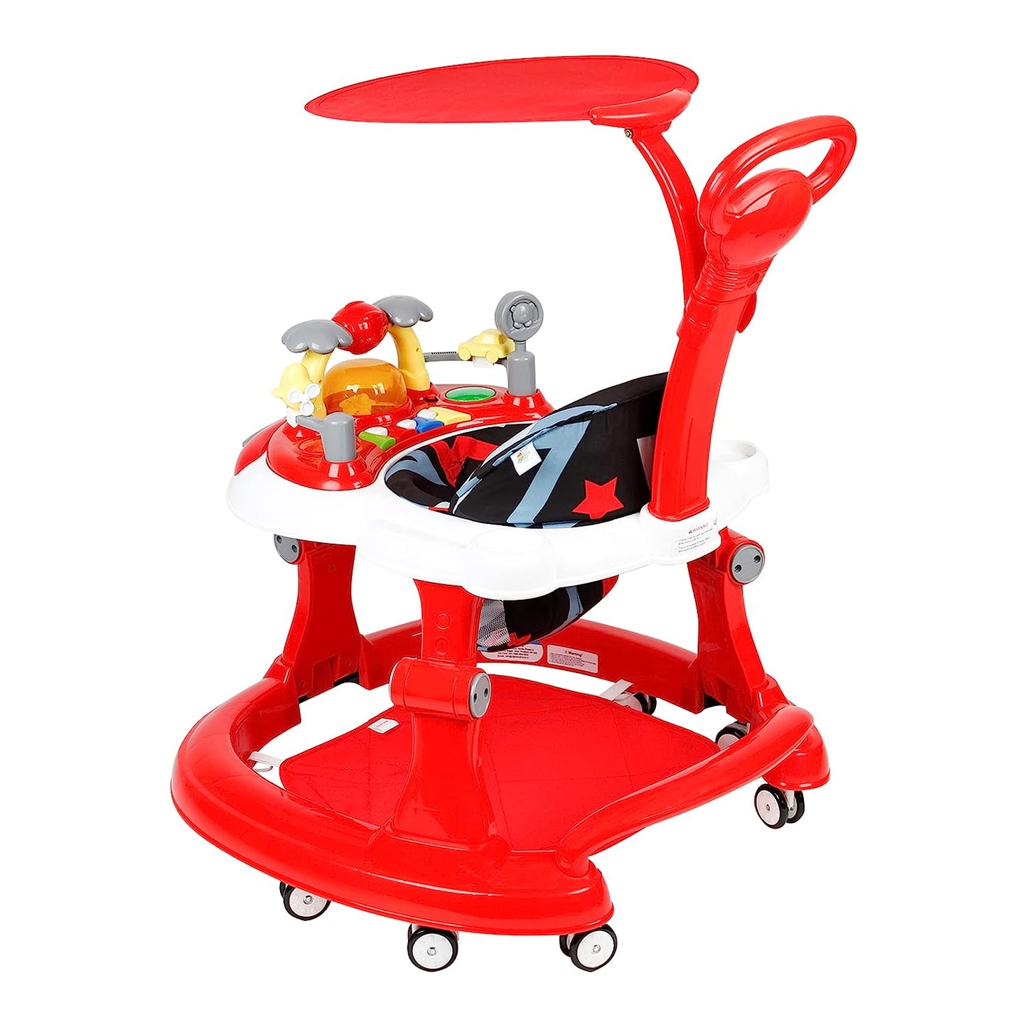 Steelbird Walk-N-Hop Unisex Anti Fall Toddler Hop, Sit & Stand Walker with Sun Shield and Push Hand Bar, Removable Toy Tray, Music System and Height Adjustments for 9-18 Months (Red)
