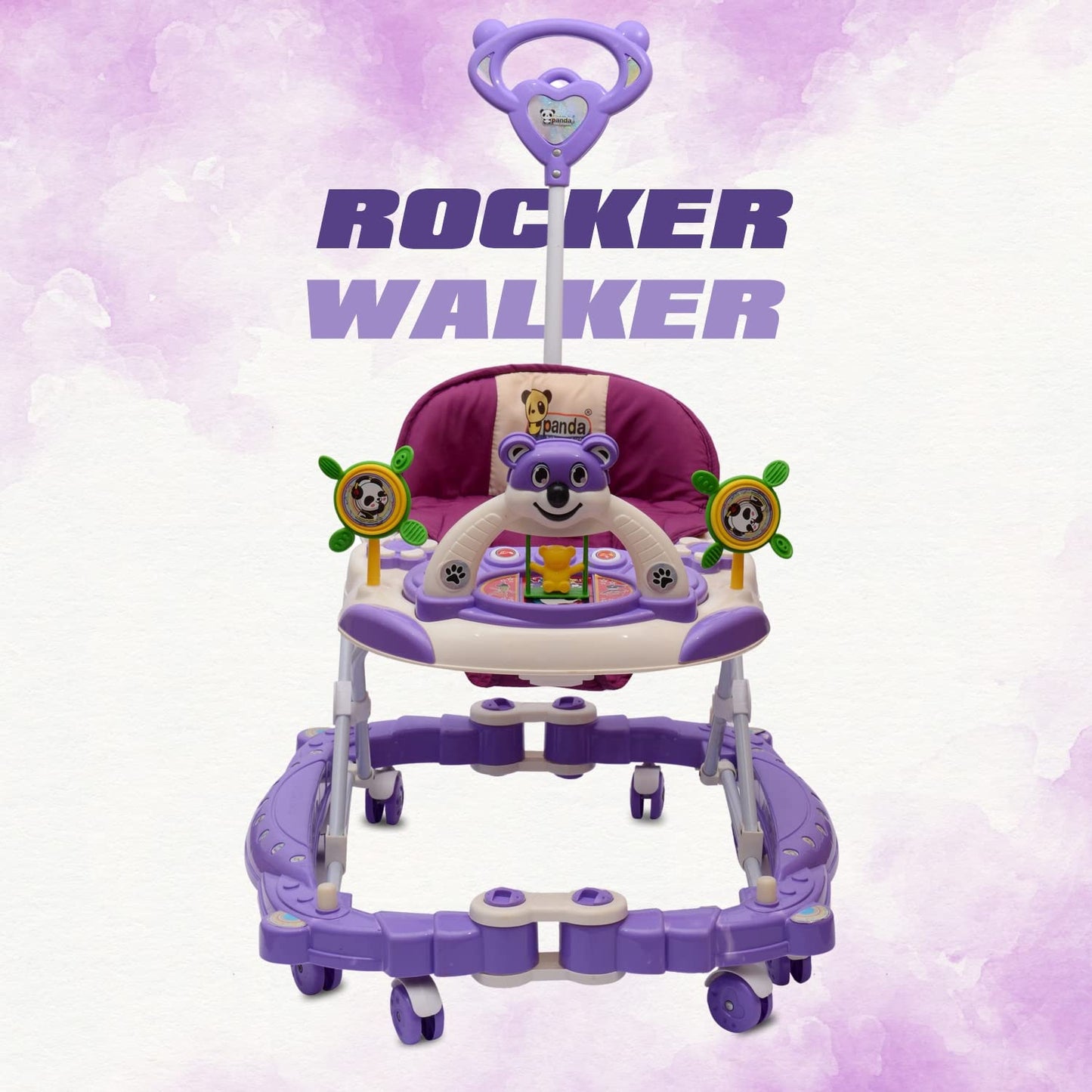 Rocker N Walker Baby Adjustable Height with Height Adjustable 6-18 Months Baby Walker Walker for Kids, Walker with Parental Push Handle | Activity Walker for Baby with Musical Boys Girls (Purple) - MRGTOYS