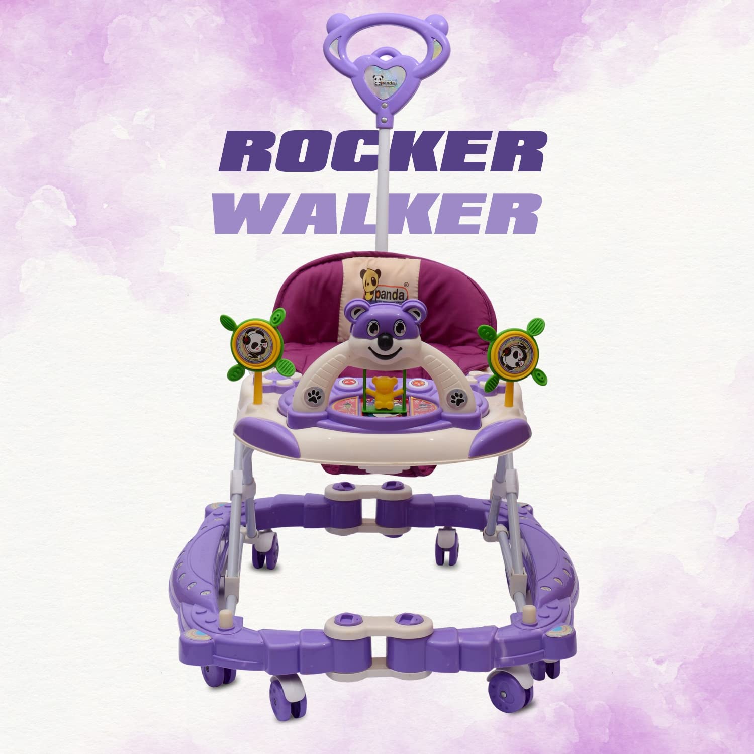 Rocker N Walker Baby Adjustable Height with Height Adjustable 6-18 Months Baby Walker Walker for Kids, Walker with Parental Push Handle | Activity Walker for Baby with Musical Boys Girls (Purple) - MRGTOYS
