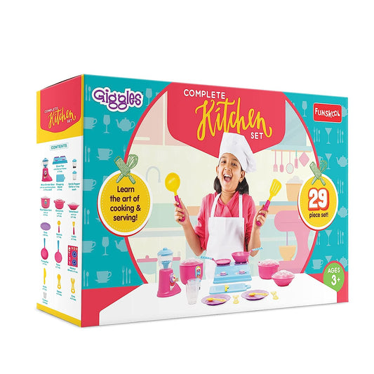 Giggles Plastic - Complete Kitchen Set, 29 Piece Colourful Pretend and Play Cooking Set, Language and Social Skills, Role Play, for 3 Years & Above, Preschool Toys