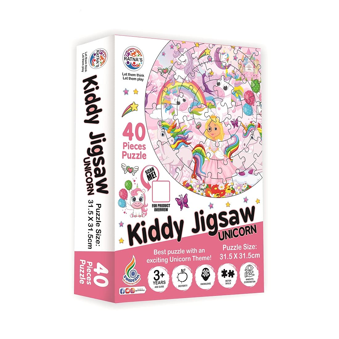 Kiddy Round Jigsaw Puzzle for Kids|40 Pieces Puzzle|31.5 cms Diameter (Unicorn) - MRGTOYS