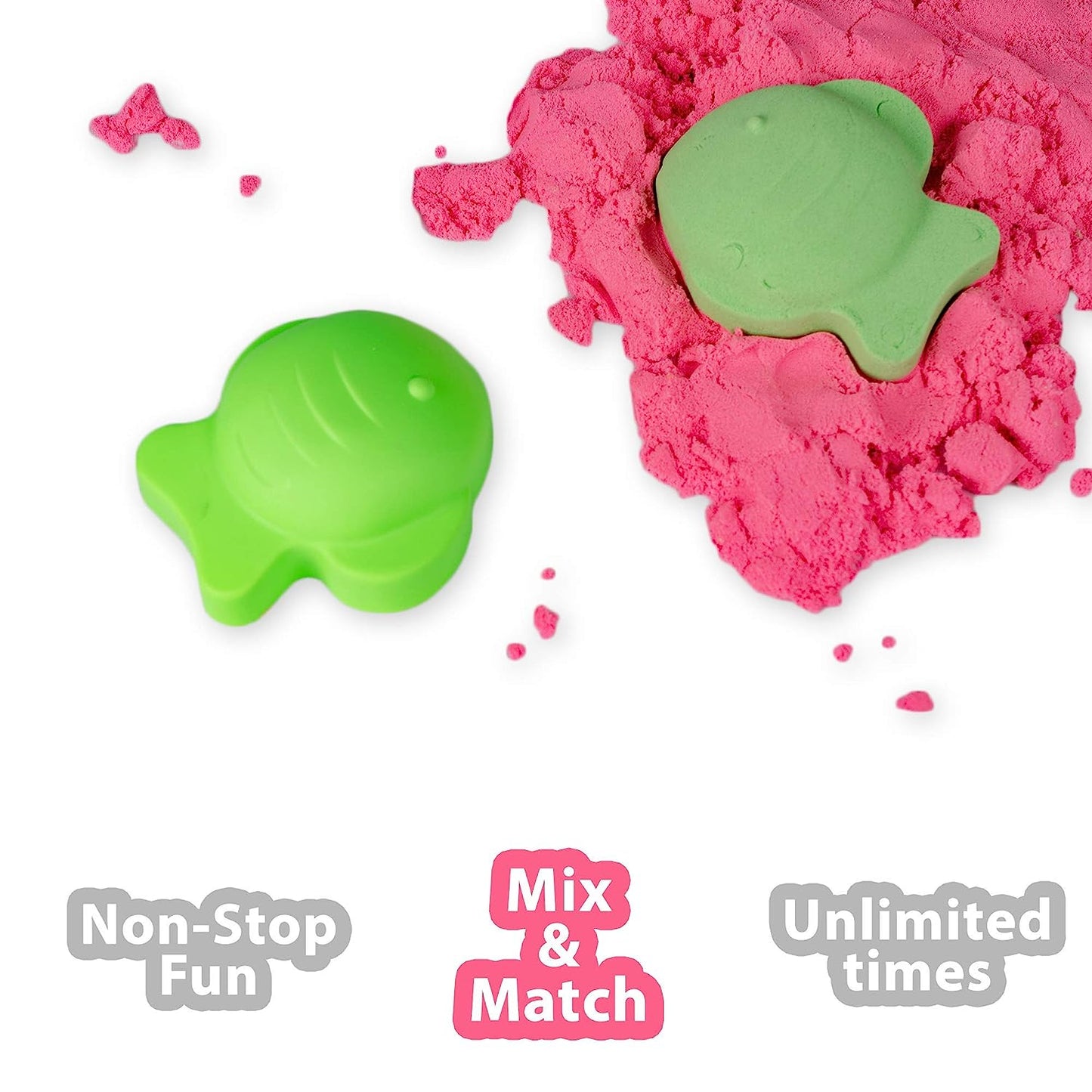 Ratna's Fantasy Sand Wonder 500 Grams with Inflatable Tray, 1 Big Mould, 6 Small Moulds & 1 Toy Plastic Knife, Smooth, Non Sticky Kinetic Active Sand Set for Kids to Play. (Pink)